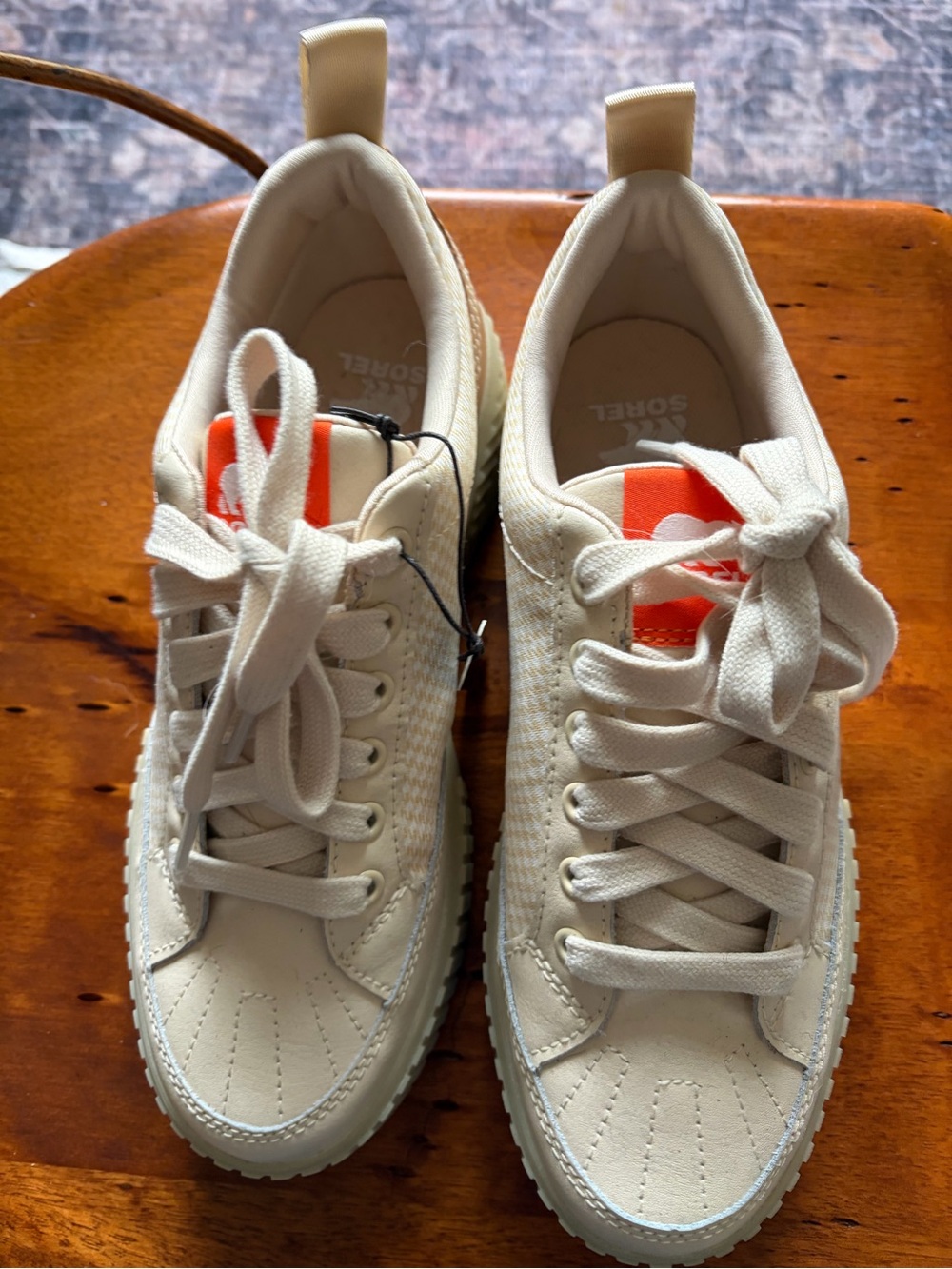 Sorel Women's Cream Lace-Up Sneakers with Orange Tongue Accent